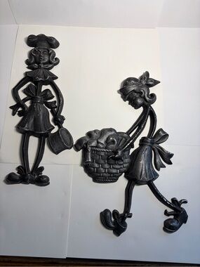 Vintage Sexton 1971 Cast Aluminum Chore Girl Figurine Wall Art Set